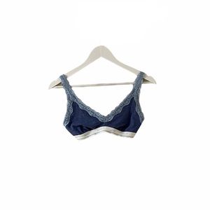Aerie Blue Cotton Bralette W/Light Blue Lace Sz. M